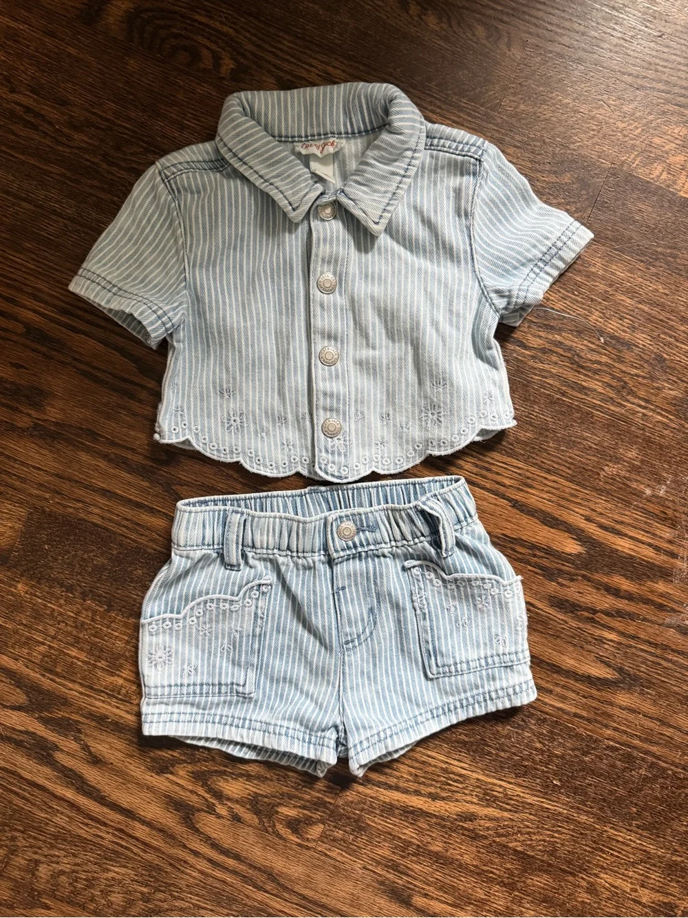 Cat & Jack Girls’ Striped Denim Set Light Wash with Eyelet Trim NWOT